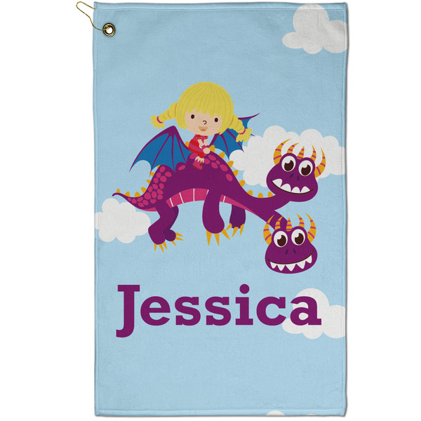 Custom Girl Flying on a Dragon Golf Towel - Poly-Cotton Blend - Small w/ Name or Text