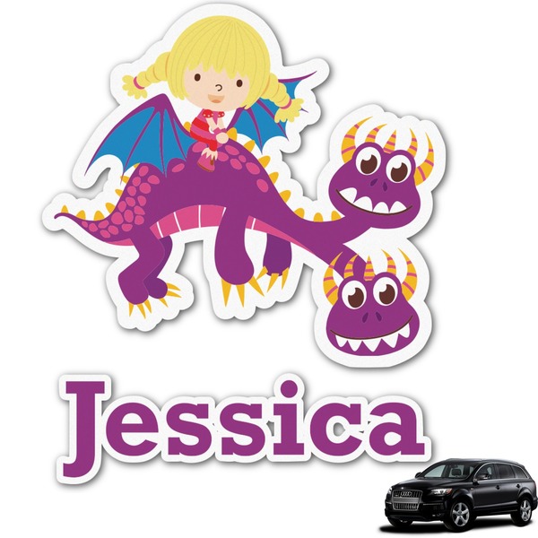 Custom Girl Flying on a Dragon Graphic Car Decal (Personalized)
