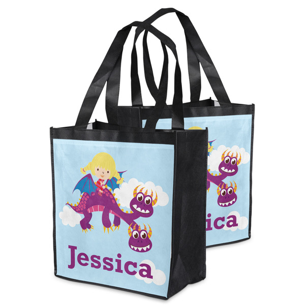 Girl Flying on a Dragon Grocery Bag - MAIN
