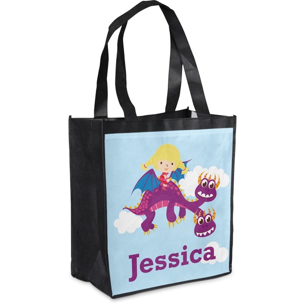 Custom Girl Flying on a Dragon Grocery Bag (Personalized)