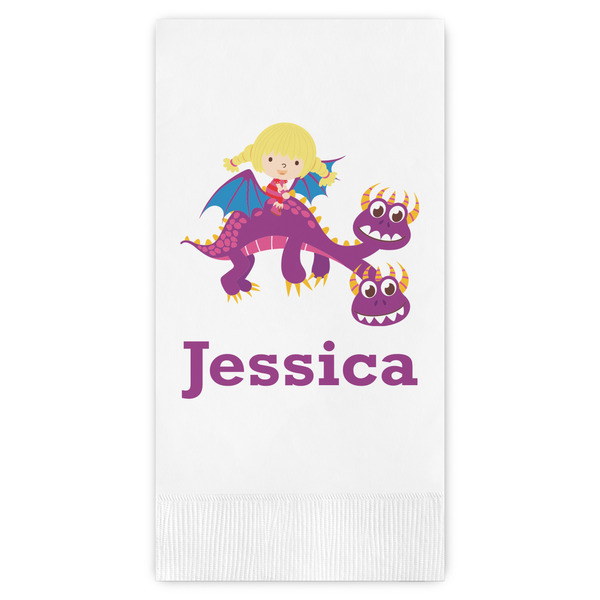 Custom Girl Flying on a Dragon Guest Paper Towels - Full Color (Personalized)