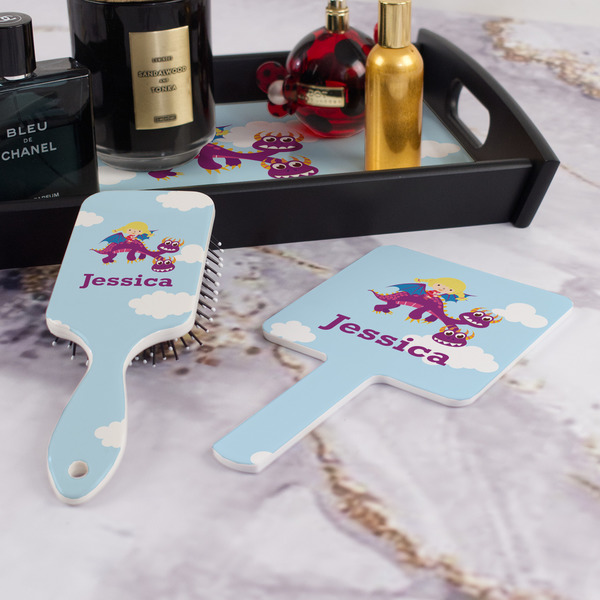 Girl Flying on a Dragon Hair Brush and Hand Mirror - Bathroom Scene