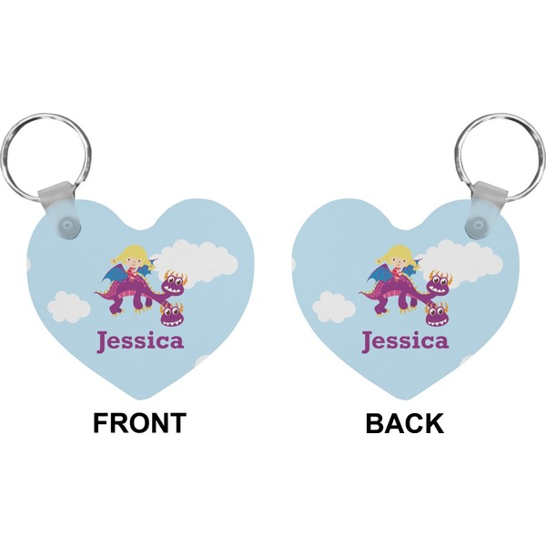 Girl Flying on a Dragon Heart Keychain (Front + Back)