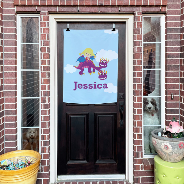 Girl Flying on a Dragon House Flags - Double Sided - (Over the door) LIFESTYLE