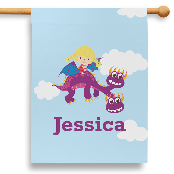 Custom Girl Flying on a Dragon 28" House Flag - Single Sided (Personalized)