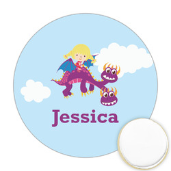 Girl Flying on a Dragon Printed Cookie Topper - Round (Personalized)