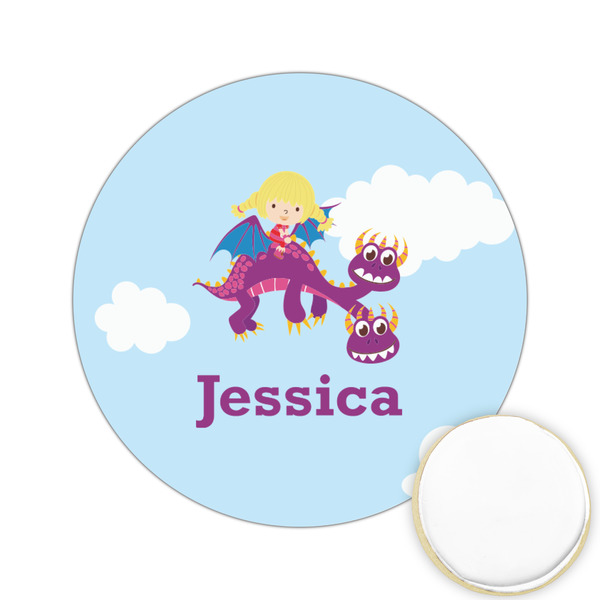 Custom Girl Flying on a Dragon Printed Cookie Topper - 2.15" (Personalized)