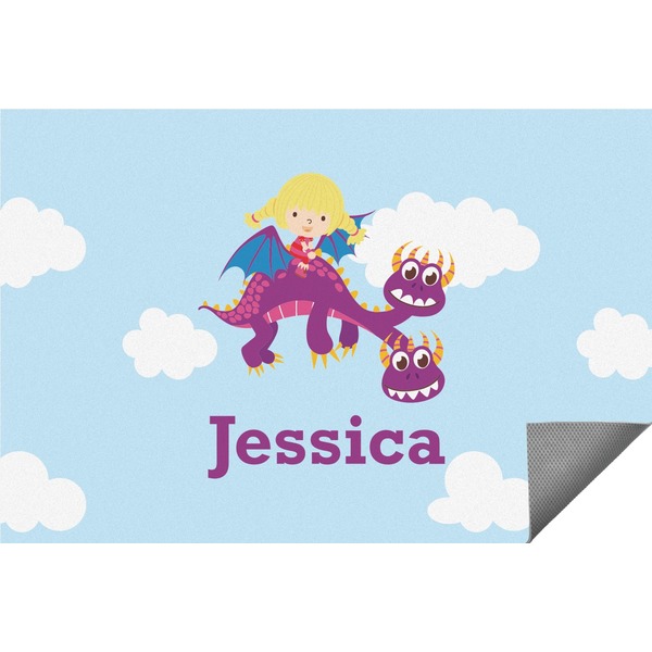 Custom Girl Flying on a Dragon Indoor / Outdoor Rug (Personalized)