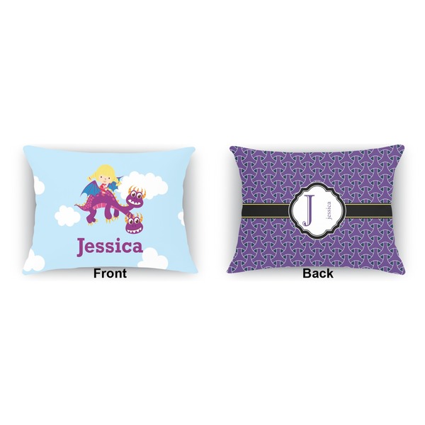 Girl Flying on a Dragon  Indoor Rectangular Burlap Pillow (Front and Back)