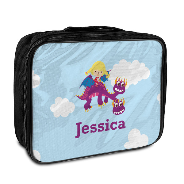 Custom Girl Flying on a Dragon Insulated Lunch Bag (Personalized)