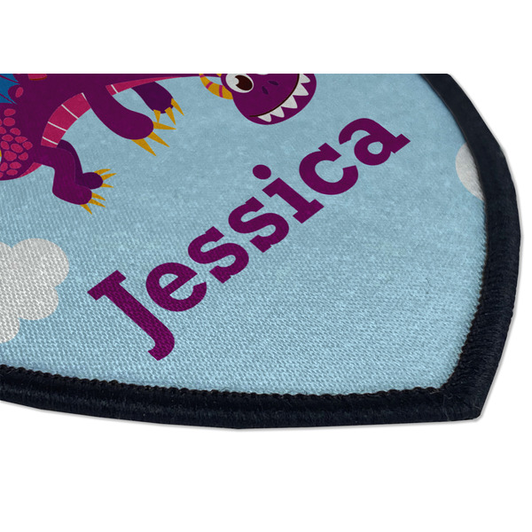 Girl Flying on a Dragon Iron on Shield 3 Detail