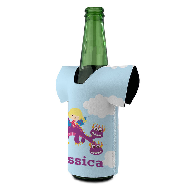 Girl Flying on a Dragon Jersey Bottle Cooler - ANGLE (on bottle)