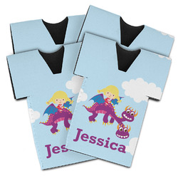 Girl Flying on a Dragon Jersey Bottle Cooler - Set of 4 (Personalized)