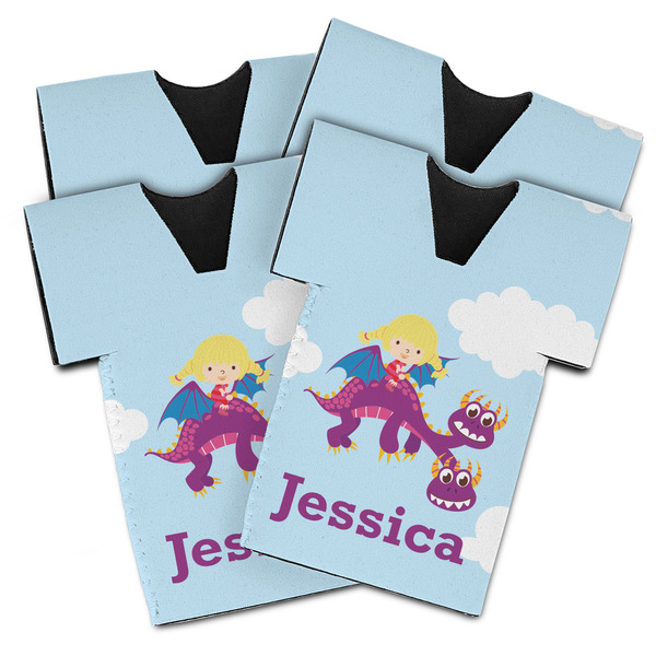 Custom Girl Flying on a Dragon Jersey Bottle Cooler - Set of 4 (Personalized)