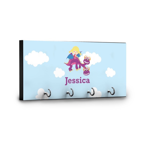 Girl Flying on a Dragon Key Hanger - Front View with Hooks