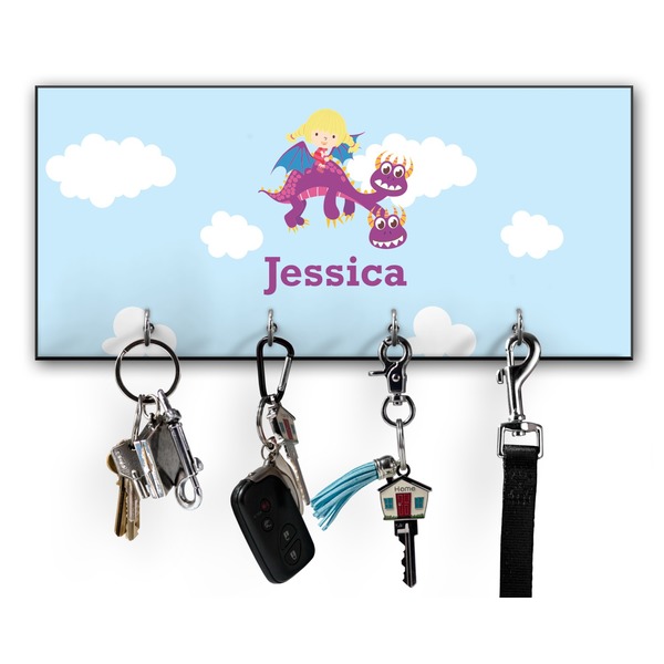 Custom Girl Flying on a Dragon Key Hanger w/ 4 Hooks w/ Graphics and Text