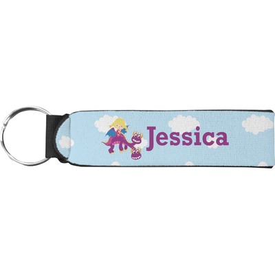 Girl Flying on a Dragon Neoprene Keychain Fob (Personalized)