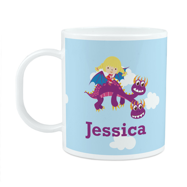 Custom Girl Flying on a Dragon Plastic Kids Mug (Personalized)