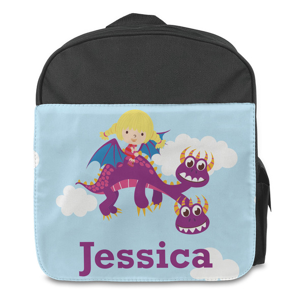 Girl Flying on a Dragon Kids Backpack - Front