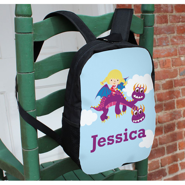 Girl Flying on a Dragon Kids Backpack - In Context