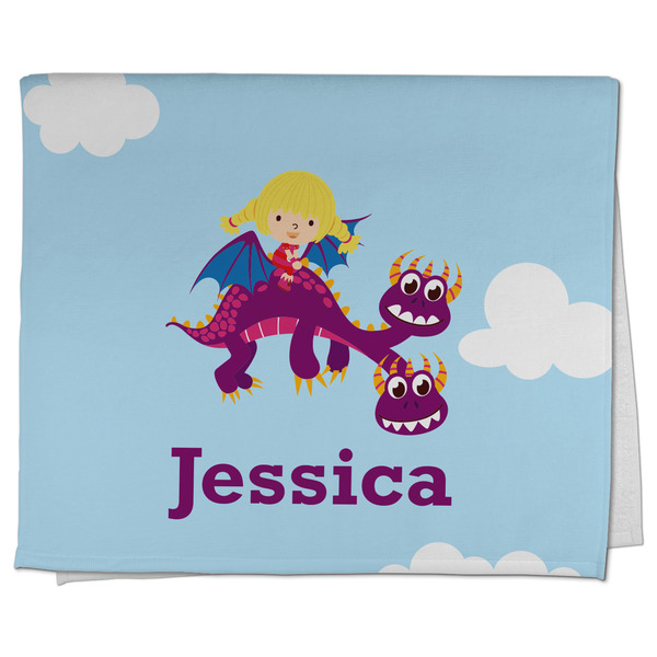 Custom Girl Flying on a Dragon Kitchen Towel - Poly Cotton w/ Name or Text