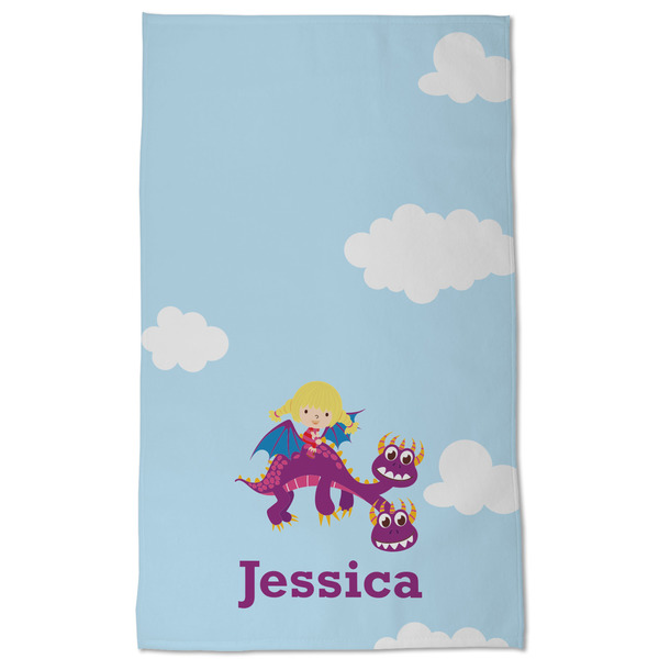 Girl Flying on a Dragon Kitchen Towel - Poly Cotton - Full Front