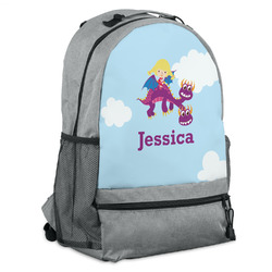 Girl Flying on a Dragon Backpack - Grey (Personalized)