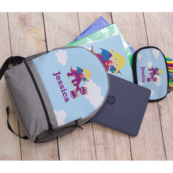 Girl Flying on a Dragon Large Backpack - Gray - With Stuff