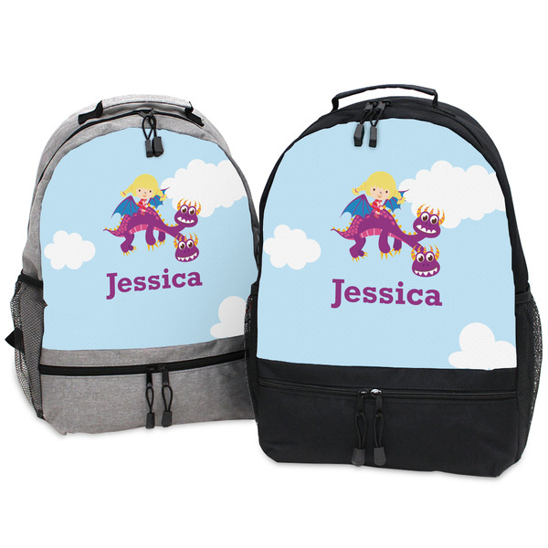 Girl Flying on a Dragon Large Backpacks - Both