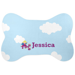 Girl Flying on a Dragon Bone Shaped Dog Food Mat (Personalized)