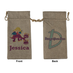 Girl Flying on a Dragon Large Burlap Gift Bag - Front & Back (Personalized)