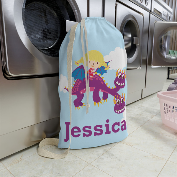 Girl Flying on a Dragon Large Laundry Bag - In Context