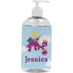 Girl Flying on a Dragon Plastic Soap / Lotion Dispenser (16 oz - Large - White) (Personalized)