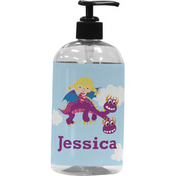 Girl Flying on a Dragon Plastic Soap / Lotion Dispenser (16 oz - Large - Black) (Personalized)