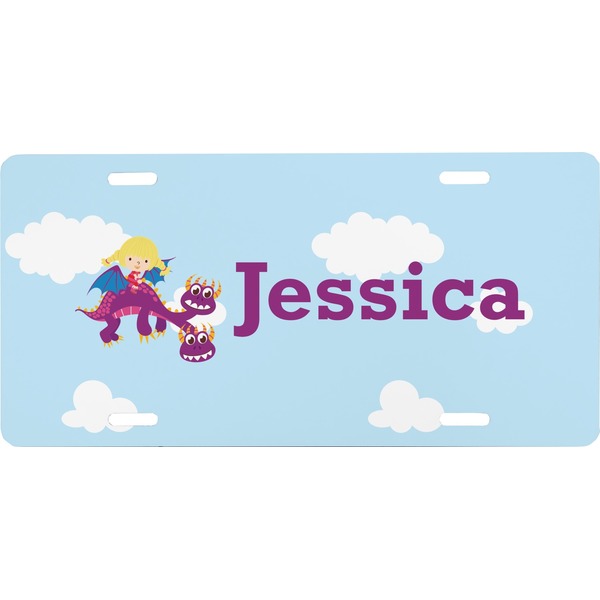 Custom Girl Flying on a Dragon Front License Plate (Personalized)