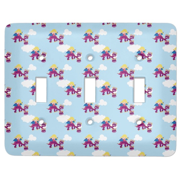 Custom Girl Flying on a Dragon Light Switch Cover (3 Toggle Plate)