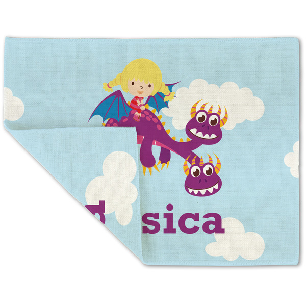 Girl Flying on a Dragon Linen Placemat - Folded Corner (double side)