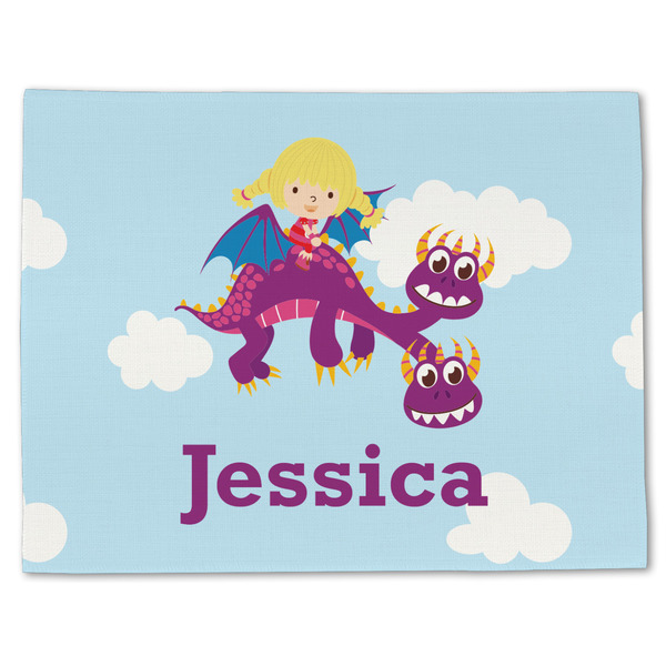 Custom Girl Flying on a Dragon Single-Sided Linen Placemat - Single w/ Name or Text