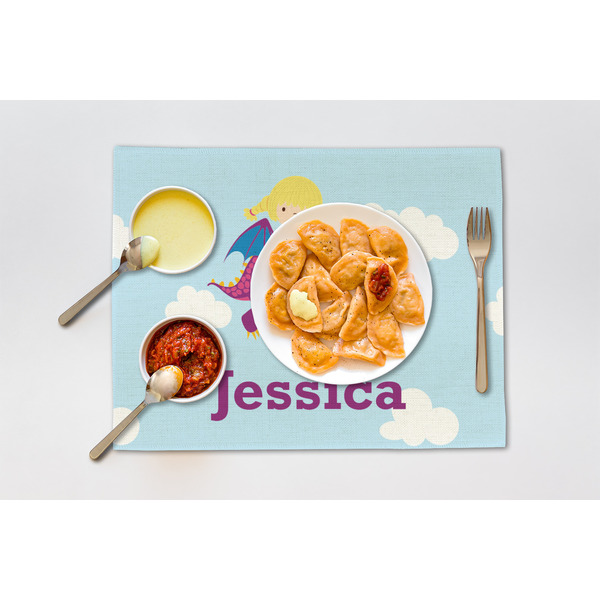 Girl Flying on a Dragon Linen Placemat - Lifestyle (single)