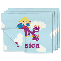 Girl Flying on a Dragon Double-Sided Linen Placemat - Set of 4 w/ Name or Text