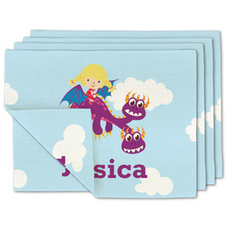 Girl Flying on a Dragon Linen Placemat w/ Name or Text