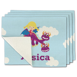 Girl Flying on a Dragon Single-Sided Linen Placemat - Set of 4 w/ Name or Text