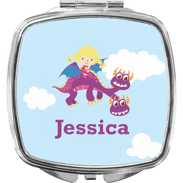Custom Girl Flying on a Dragon Compact Makeup Mirror (Personalized)