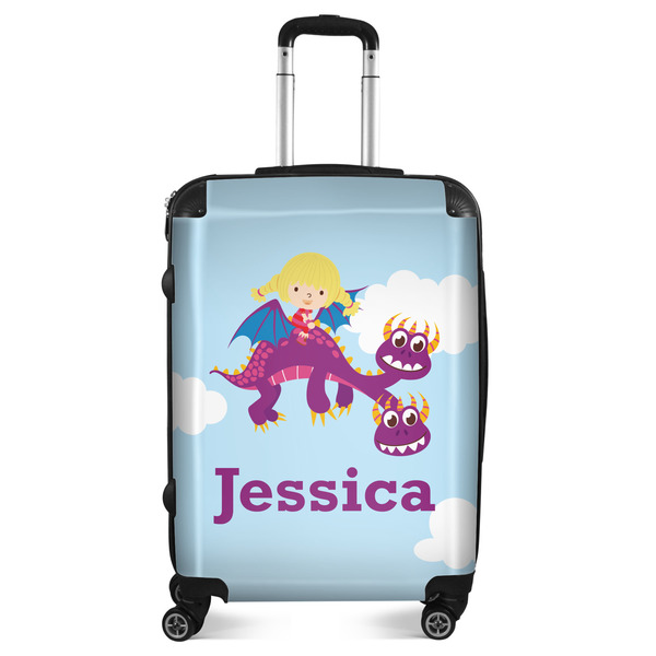 Custom Girl Flying on a Dragon Suitcase - 24" Medium - Checked (Personalized)
