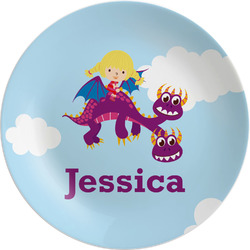 Girl Flying on a Dragon Melamine Plate (Personalized)