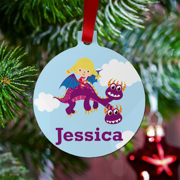 Girl Flying on a Dragon Metal Ball Ornament - Lifestyle