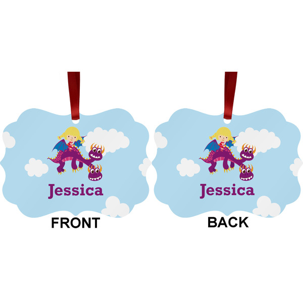 Girl Flying on a Dragon Metal Benilux Ornament - Front and Back (APPROVAL)