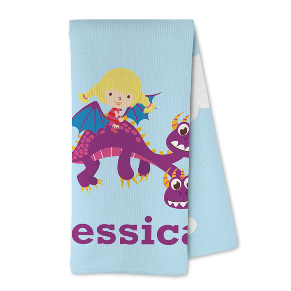 Custom Girl Flying on a Dragon Kitchen Towel - Microfiber (Personalized)