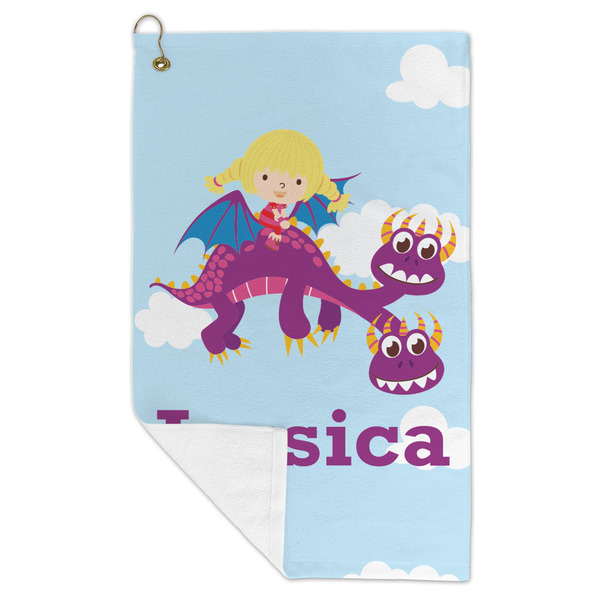 Girl Flying on a Dragon Microfiber Golf Towels - FOLD
