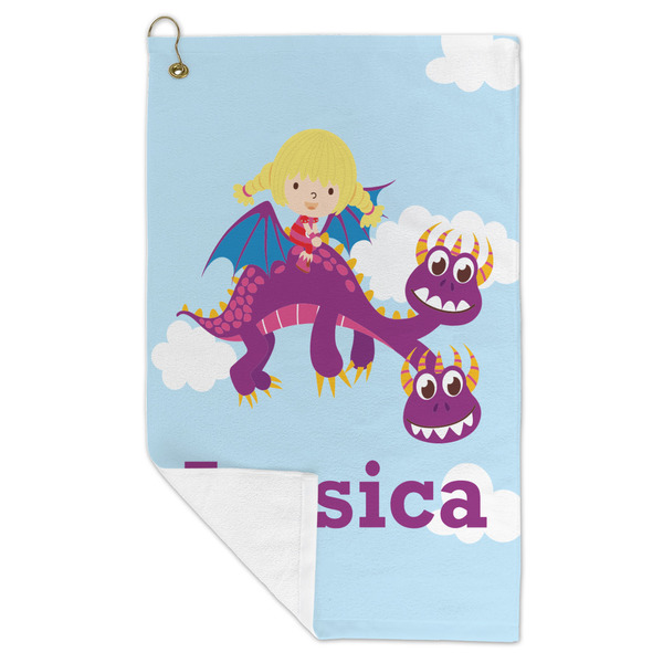 Girl Flying on a Dragon Microfiber Golf Towels - FOLD